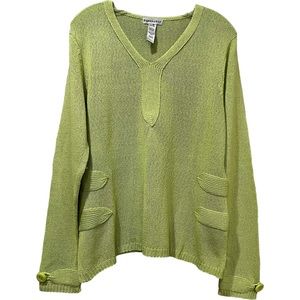 Parkhurst XL Peridot Green Long Sleeve V Neck Grannycore Sweater